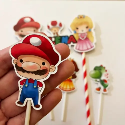 Topo de Bolo Super Mario e Princesa Peach