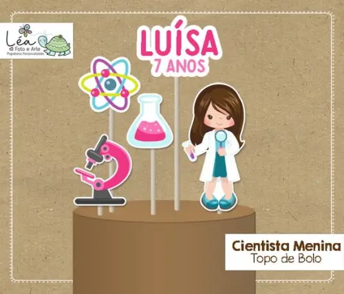 Topo de Bolo Tema Cientista Menina