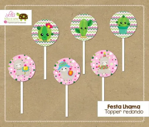 Topper Redondo Festa Lhama e Cactos