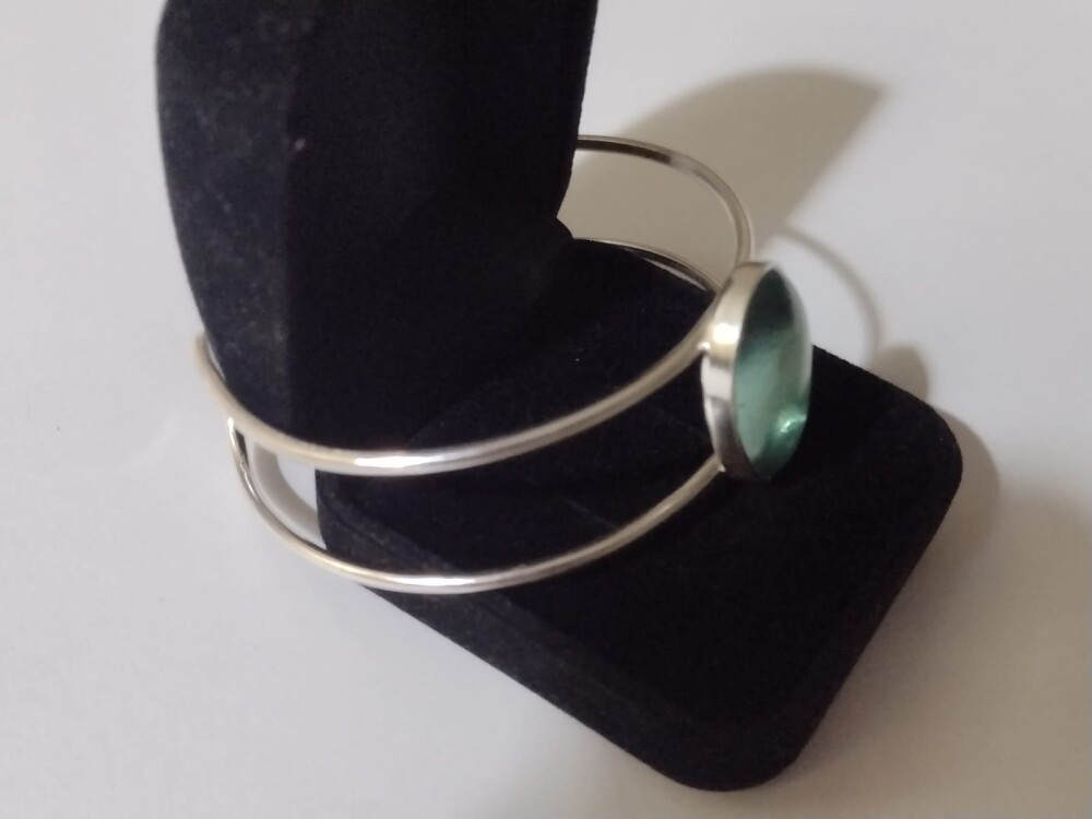 Pulseira Bracelete de Prata 950k - Com Pedra Natural