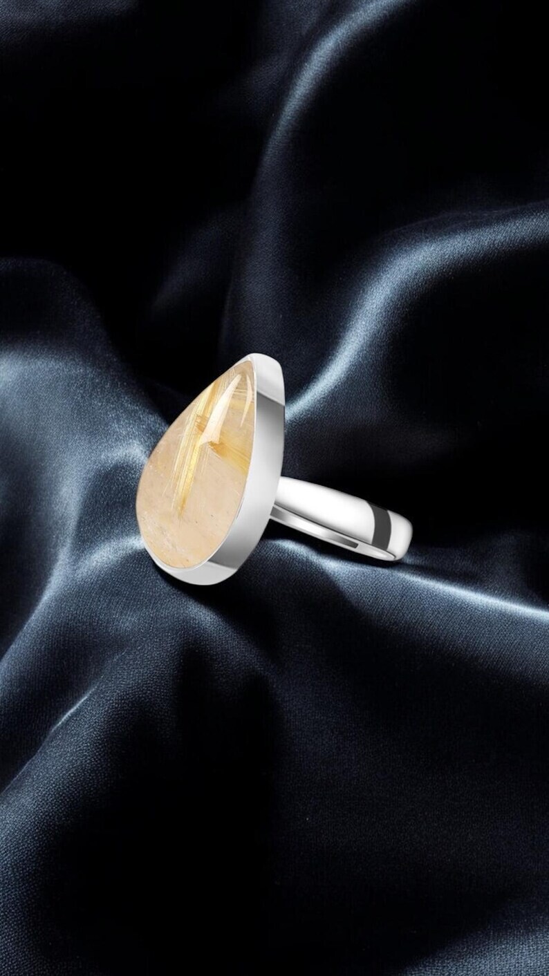 Anel de Prata 950k - Pedra Natural Rutilado Dourado
