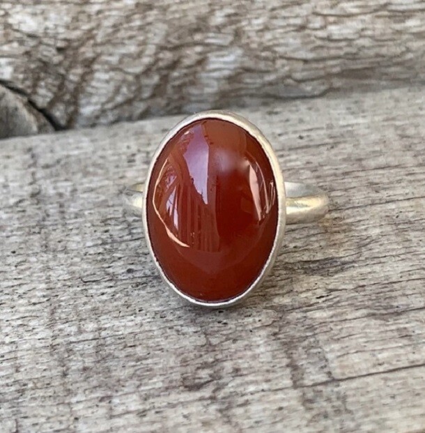 Anel de Prata 950k - Pedra Natural Agata Cornalina  Vermelha
