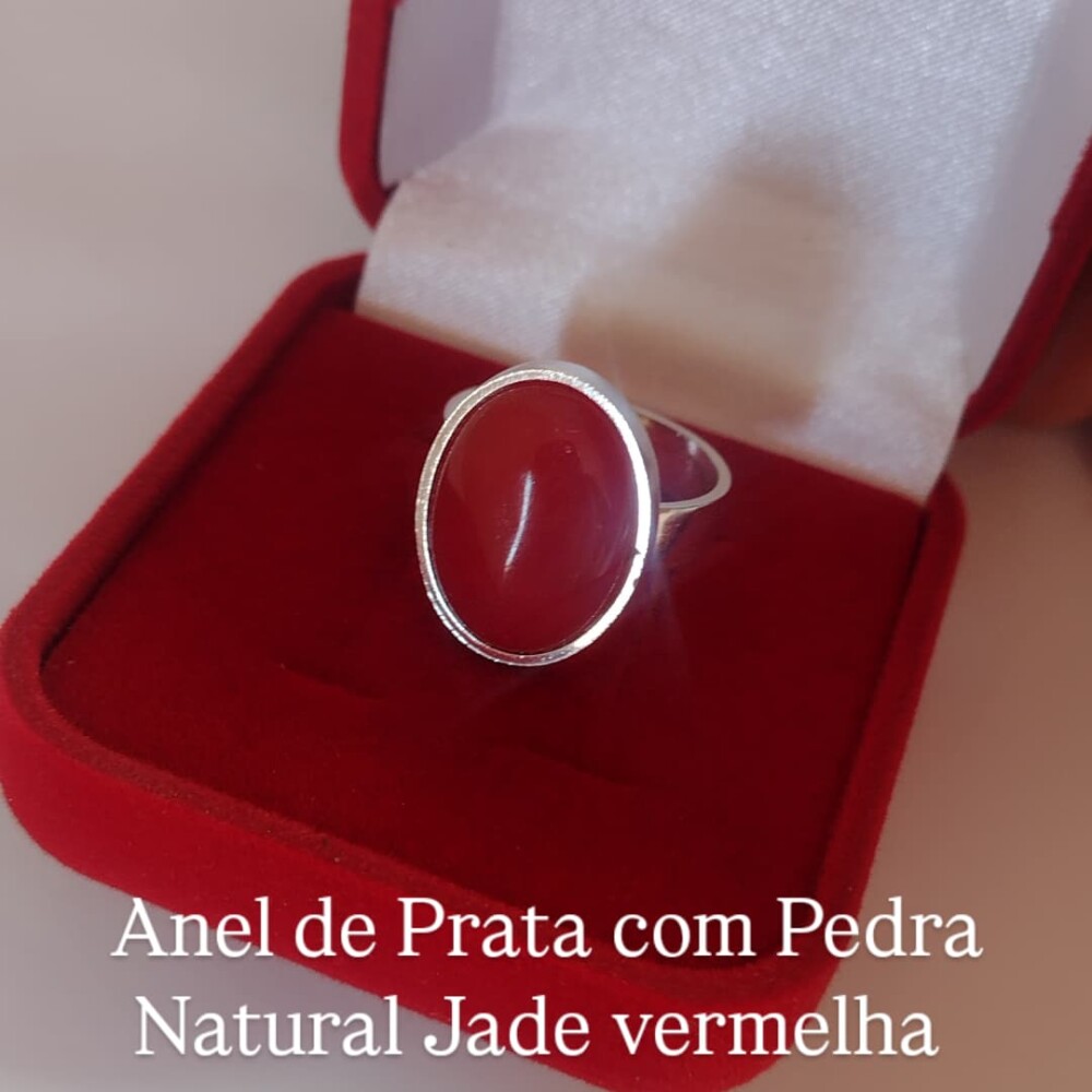 Anel de Prata 950k - Pedra Natural Jade Vermelha