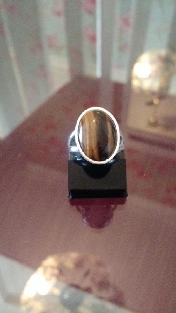 Anel de Prata 950k - Pedra Natural Olho de Tigre
