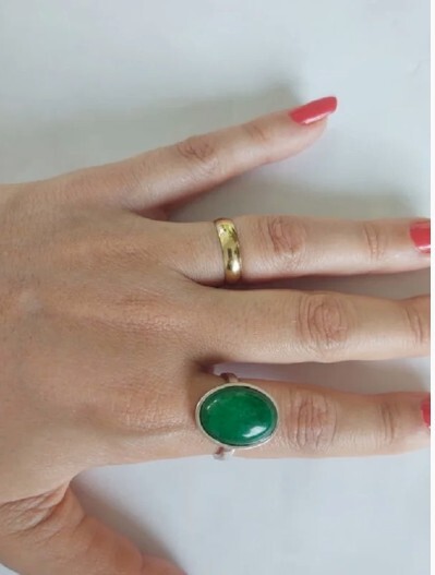 Anel de Prata 950k - Pedra Natural Jade Verde