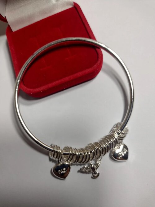 Pulseira de Prata Ping Coração Jesus e Paz - Feminina