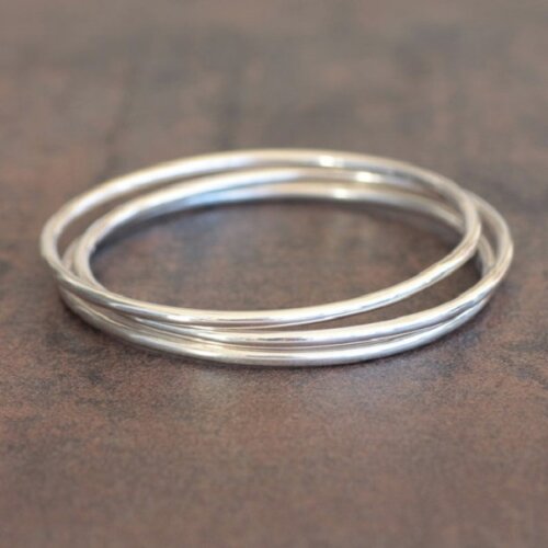Conjunto 03 Pulseiras Argola de Prata Fio Redondo de 2.3mm