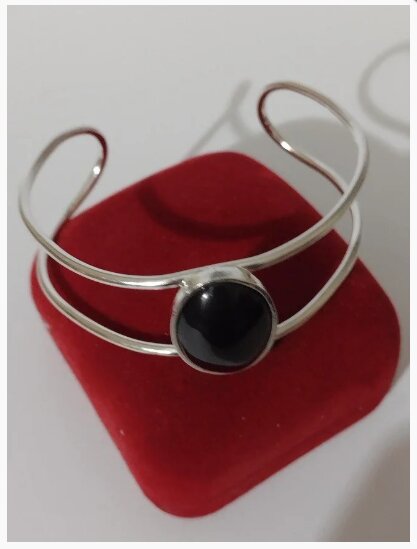 Pulseira Bracelete de Prata 950k - Com Pedra Natural
