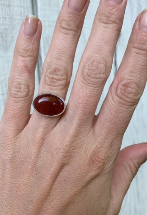 Anel de Prata 950k - Pedra Natural Agata Cornalina  Vermelha