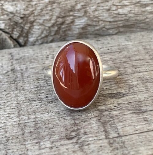 Anel de Prata 950k - Pedra Natural Agata Cornalina  Vermelha - Cópia