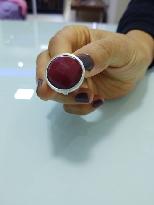Anel de Prata 950k - Pedra Natural Jade Rubi facetada