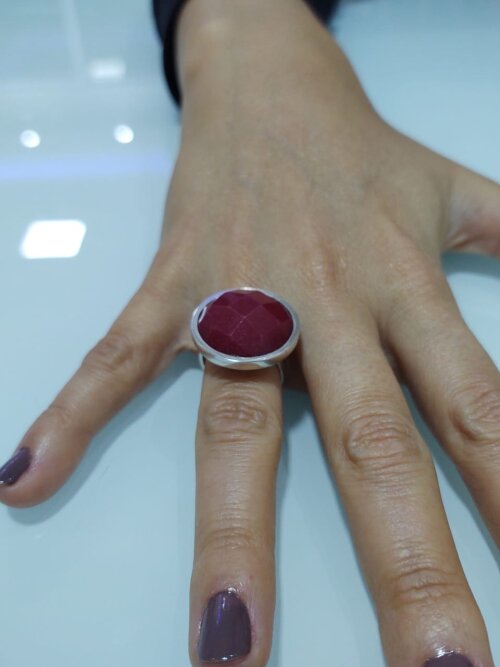 Anel de Prata 950k - Pedra Natural Jade Rubi facetada