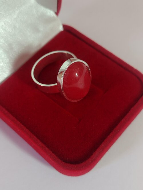 Anel de Prata 950k - Pedra Natural Jade Vermelha