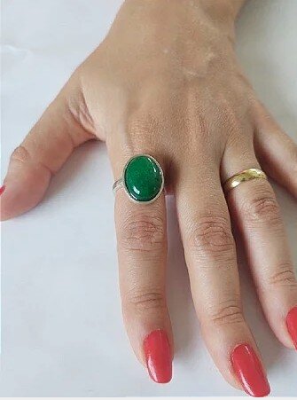 Anel de Prata 950k - Pedra Natural Jade Verde