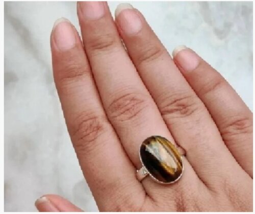 Anel Feminino de Prata 950k - Pedra Natural Olho de Tigre