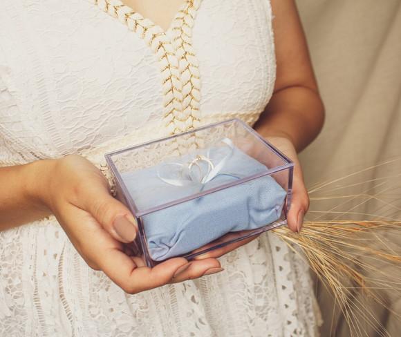 Caixa Porta Alianças Casamento Azul Serenity