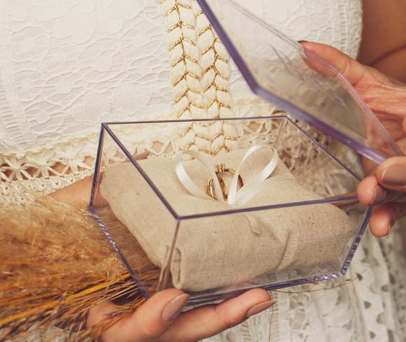 Caixa Porta Alianças Casamento Linho Cru