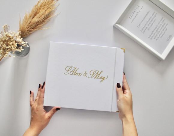 Livro de Assinaturas Casamento Branco e Dourado
