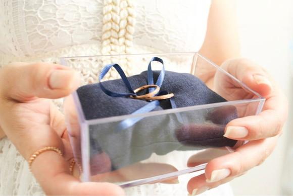 Porta Alianças Personalizado Casamento Azul Marinho