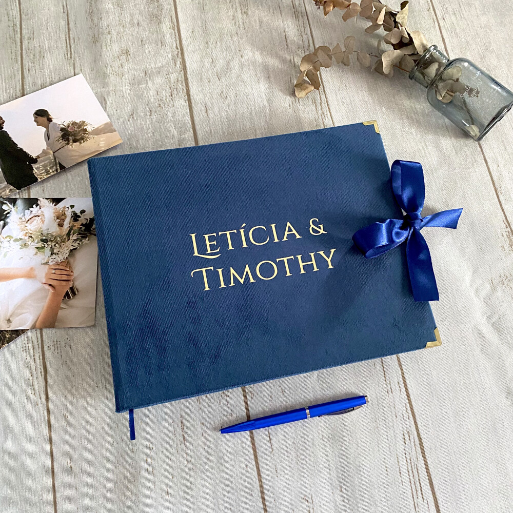 Livro de Assinaturas em Veludo para Casamento Azul Escuro