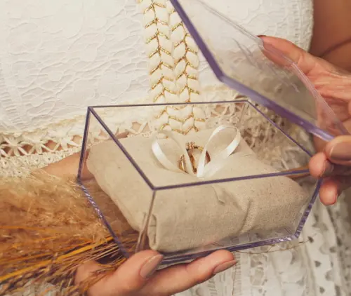 Caixa Porta Alianças Casamento Linho Cru