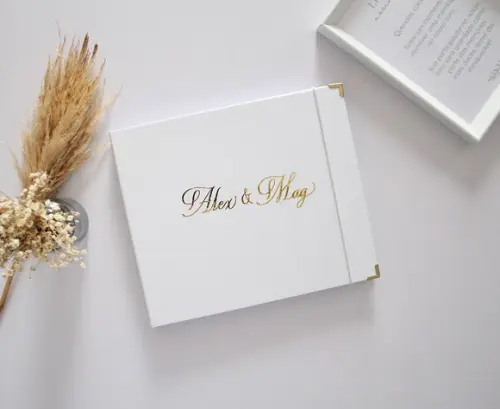 Livro de Assinaturas Casamento Branco e Dourado