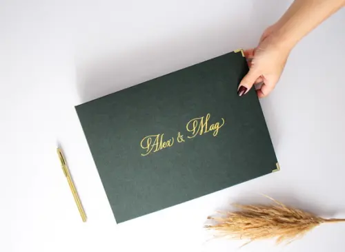 Livro de Assinaturas Casamento Verde com Dourado