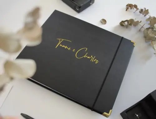 Livro de Assinaturas Personalizado Casamento Preto e Dourado