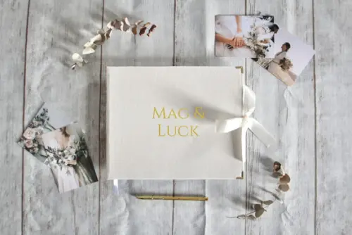 Livro de Presença e Fotos em Veludo para Casamento Marfim