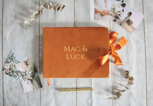 Livro de Presença em Veludo para Casamento Terracota