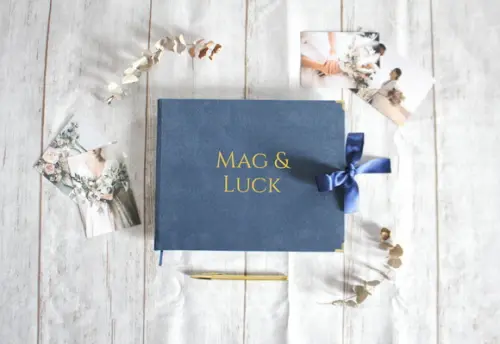 Livro para Mensagens em Veludo para Casamento Azul Escuro