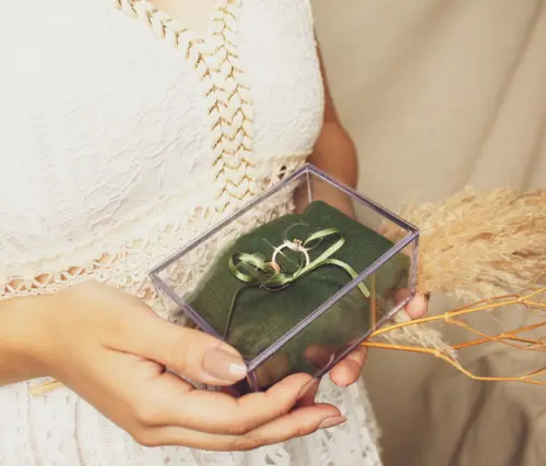 Porta Alianças Casamento Caixa Acrílico Verde Musgo