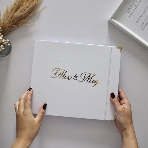 Livro de Assinaturas Casamento Branco e Dourado