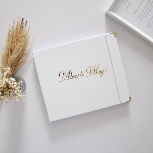 Livro de Assinaturas Casamento Branco e Dourado