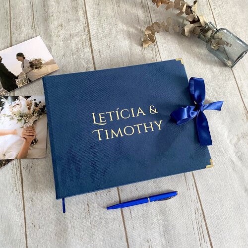 Livro de Assinaturas em Veludo para Casamento Azul Escuro