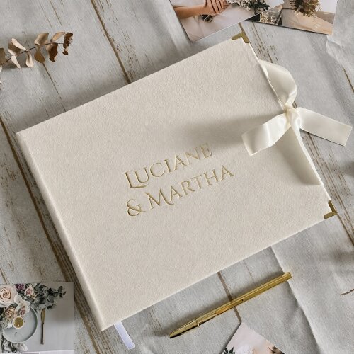 Livro de Presença e Fotos em Veludo para Casamento Marfim