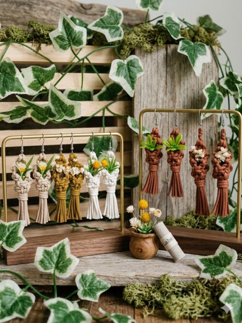 Brinco ​Brincos Macramê  Garden Boho Chic