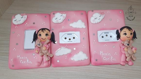 Interruptor Decorado Menina com Urso | Decoração Quarto Infanti