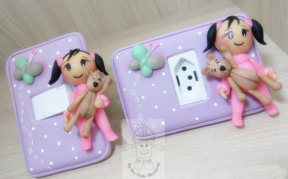 Interruptor Decorado Menina com Urso | Decoração Quarto Infanti