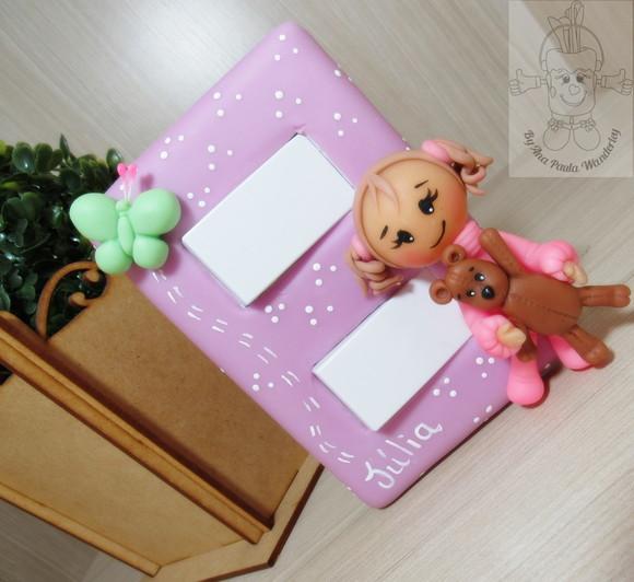 Interruptor Decorado Menina com Urso | Decoração Quarto Infanti