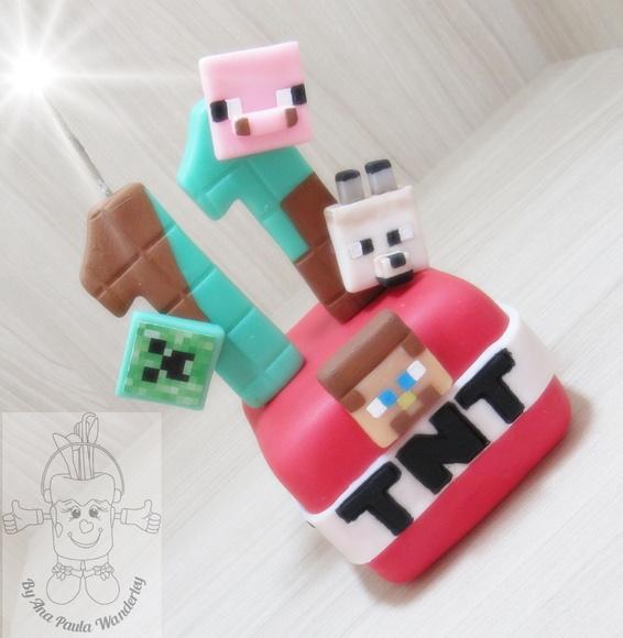 Vela Topo de Bolo Minecraft/Festa gamer