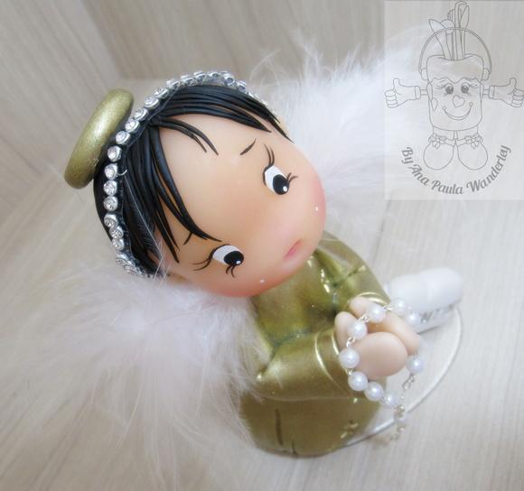 Topo Anjo Dourado Batizado Personalizado