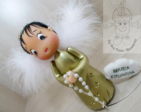 Topo Anjo Dourado Batizado Personalizado