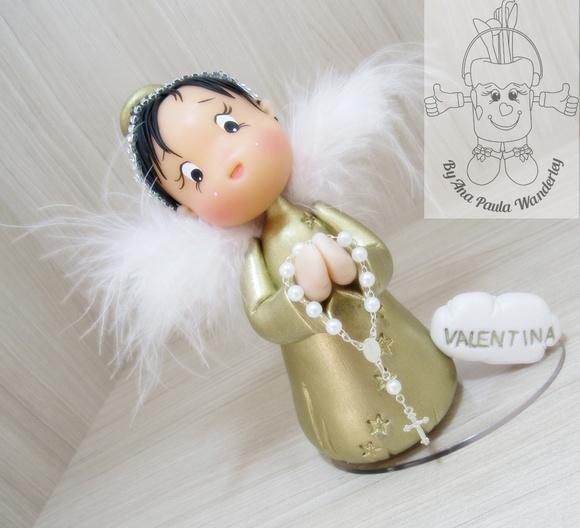 Topo Anjo Dourado Batizado Personalizado