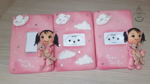 Interruptor Decorado Infantil Menina com Urso | Decoração Quarto Bebê Personalizada