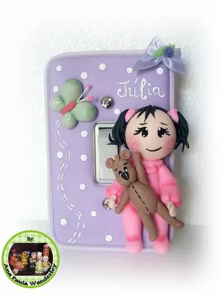 Interruptor Decorado Menina com Urso | Decoração Quarto Infanti