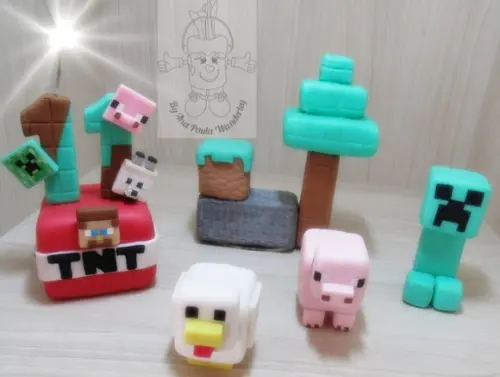 Topo de Bolo Minecraft em Biscuit Personalizado | Vela e Decoração Gamer Infantil