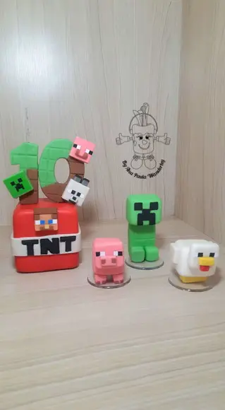 Topo de Bolo Minecraft em Biscuit Personalizado | Vela e Decoraç