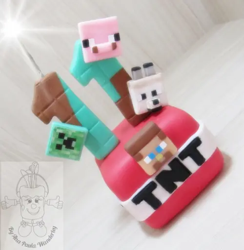 Vela Topo de Bolo Minecraft em Biscuit