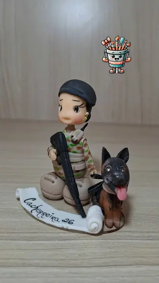 Boneco Policial Militar com Cão  PMDF Multicam | Miniatura Profi